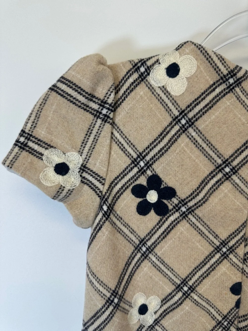 Mayoral Girls Plaid Embroidered Flower Wool Blend Dress Drop Waist Ruffle 7